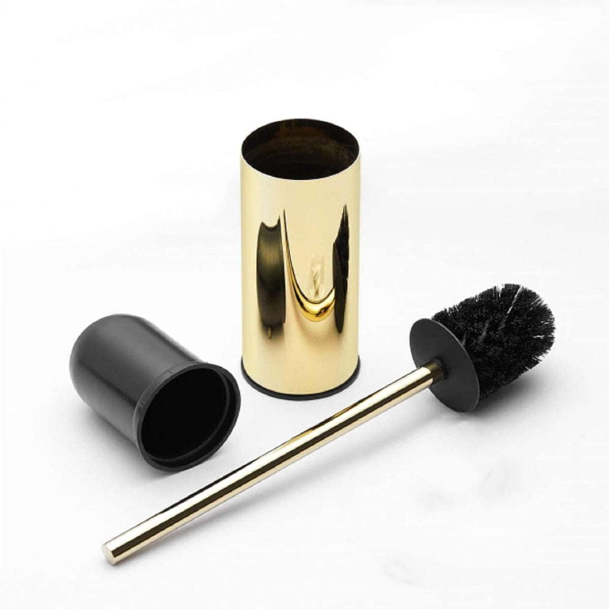 Compact Toilet Brush & Holder, Stainless Steel ,Wall-Mounted,easy to install,long handle,Heavy Duty Cleaner for Bathroom, brushed gold