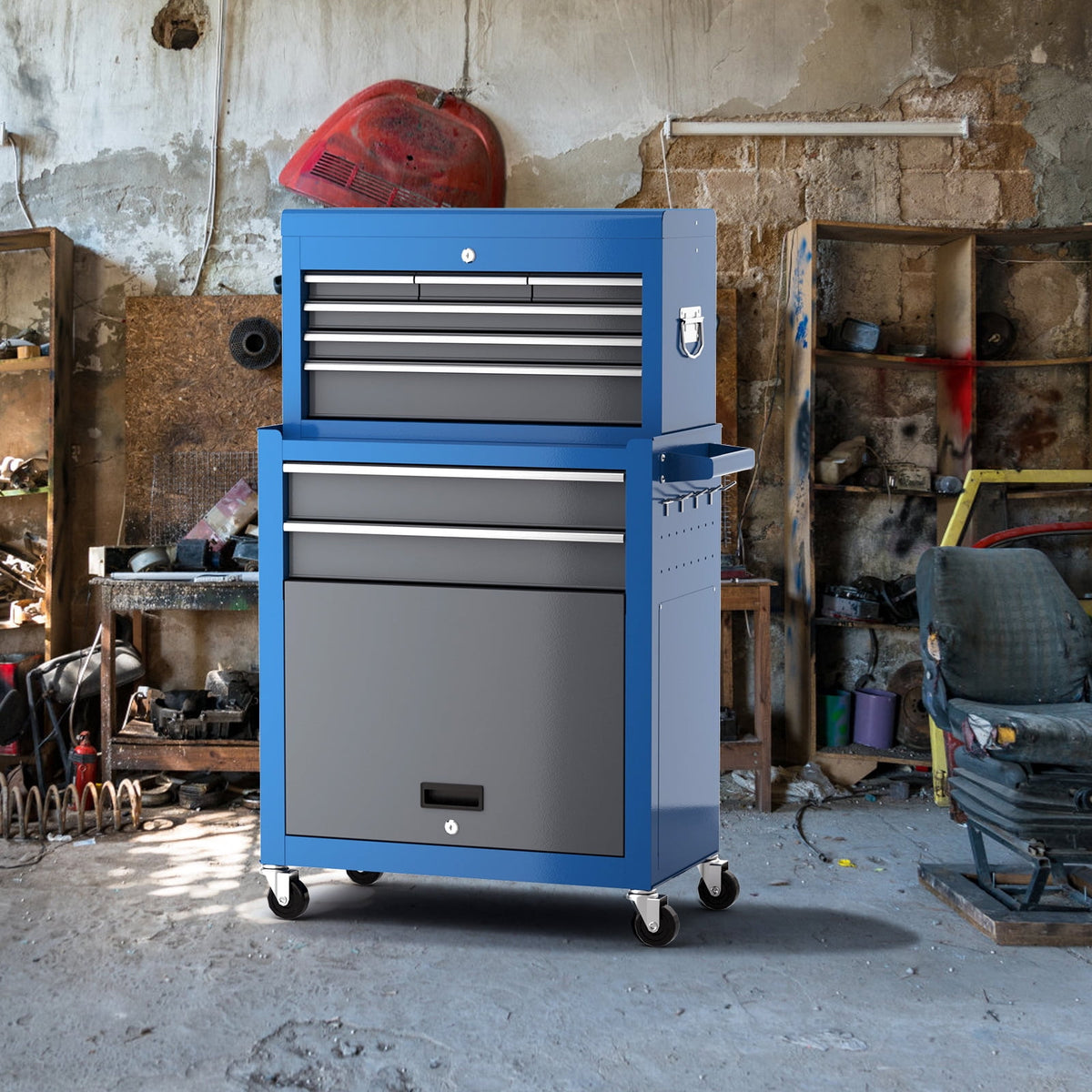 Large Rolling Toolbox, Detachable,Lockable with Parking Brake, 8-Drawer Professional Toolbox Top Cabinet, Heavy-Duty Household Garage, Workshop Tools