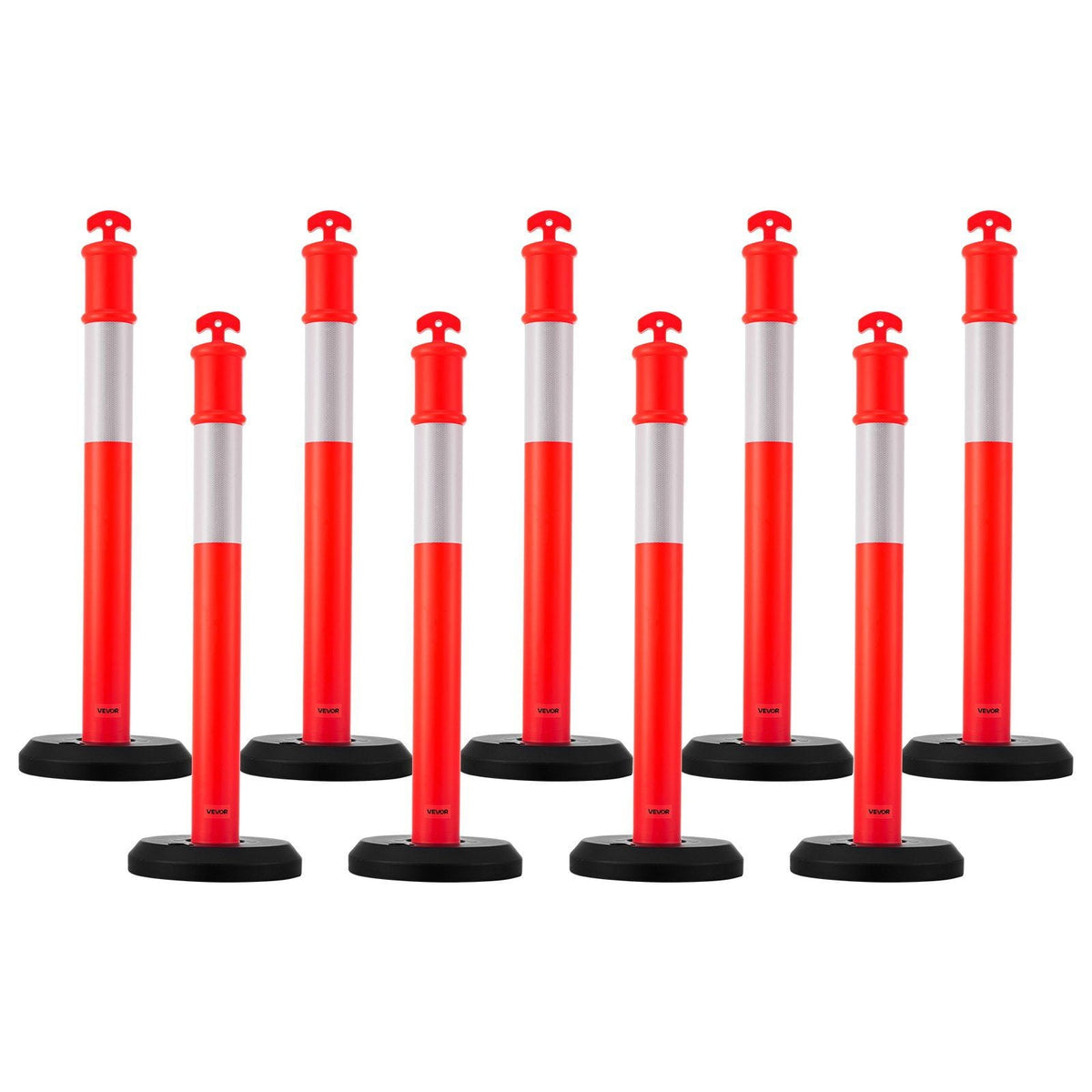 9-Pack of 48-Inch Fillable Safety Cones with Reflective Strips – Heavy Duty Traffic Delineator Posts for Construction, Parking, and Event Crowd Control, Red