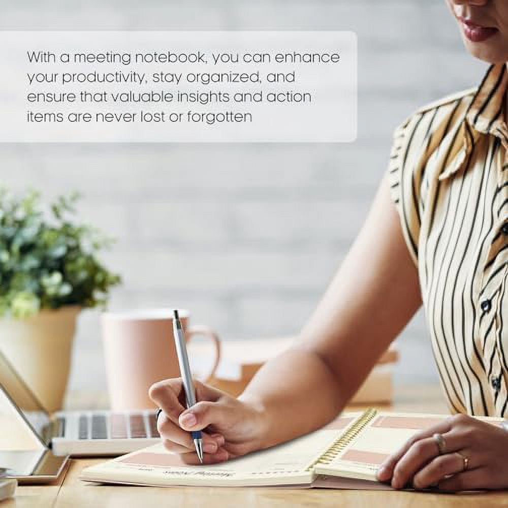 Meeting Notebook for Work Organization - Work Planner Notebook with Action Items, Agenda Planner for Note Taking, 160 Pages (6.9" X 9.9") Project Organizer for Men & Women - Pink
