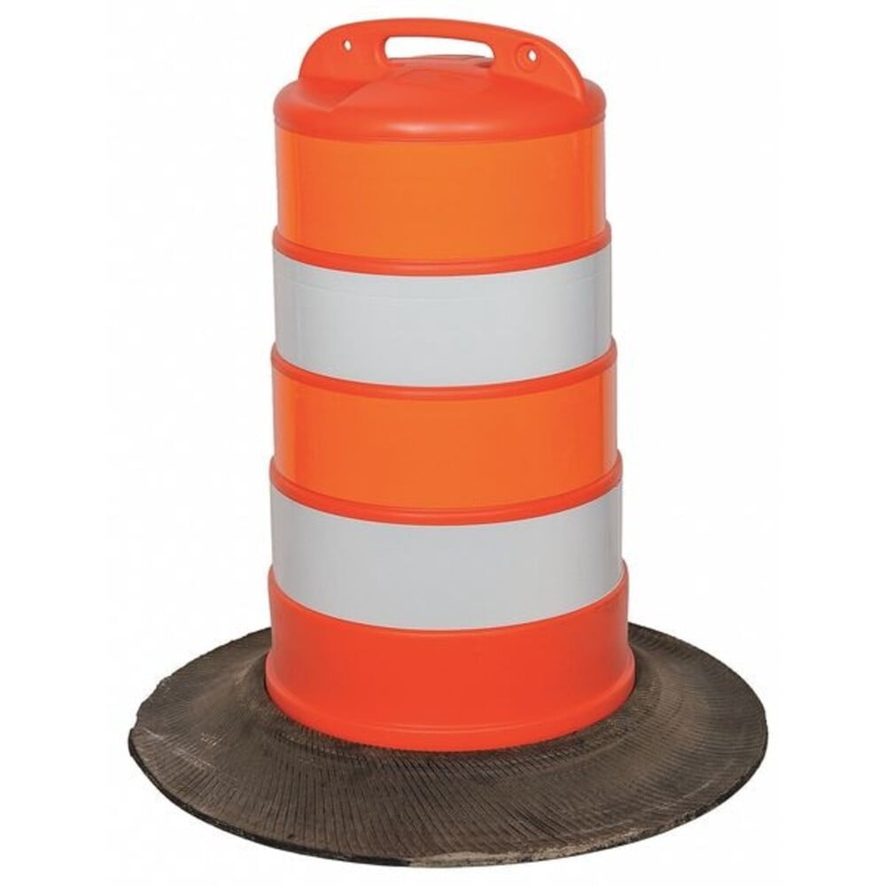 Traffic Barrel, HDPE, High-Intensity Prismatic, 41 1/2 in Height, 18" Length, 9 lb, White/Orange