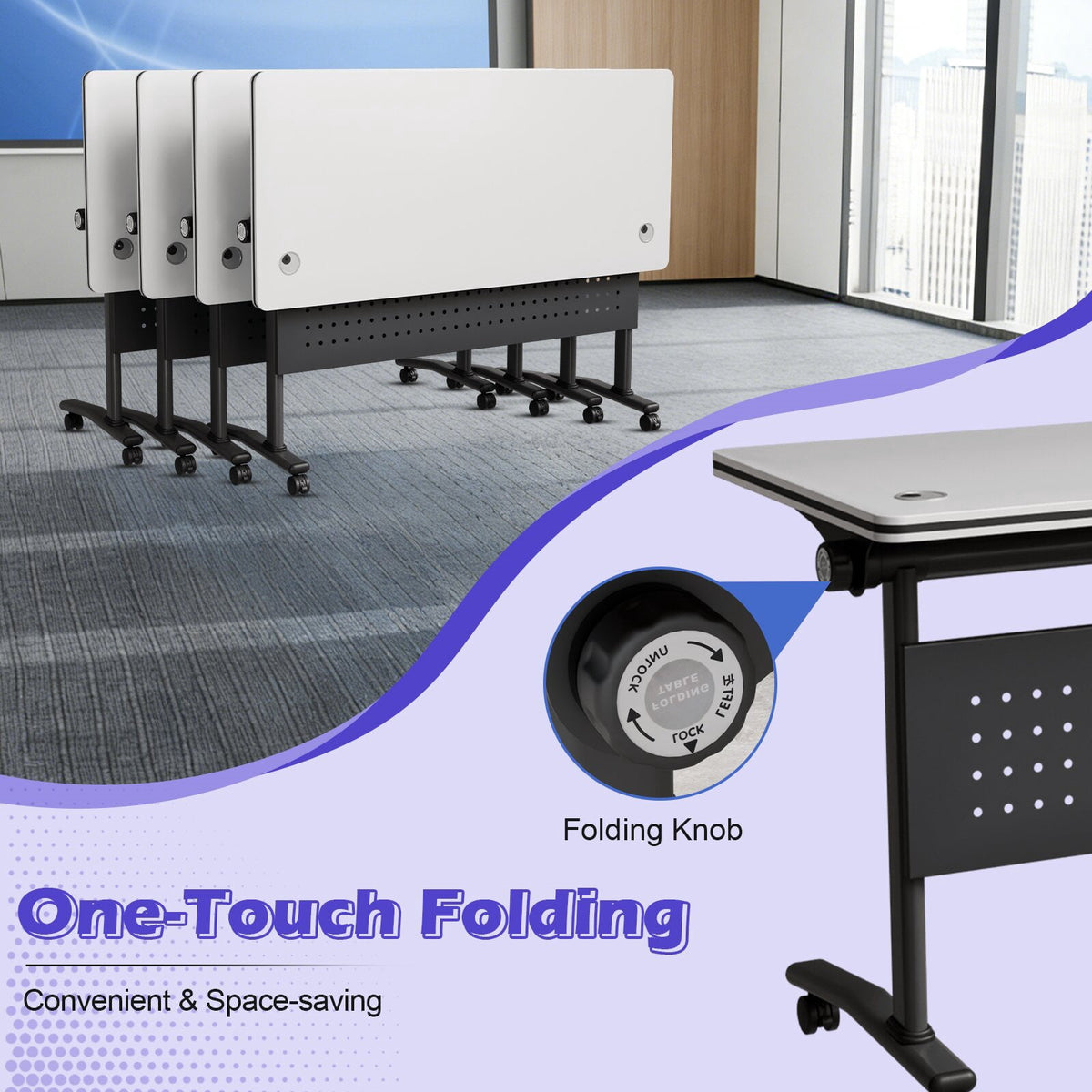 Lrxmastery Folding Conference Table, Commercial Training Desk with Lockable Casters, Sturdy Steel Frame for Classroom & Meeting Room, 4Pack