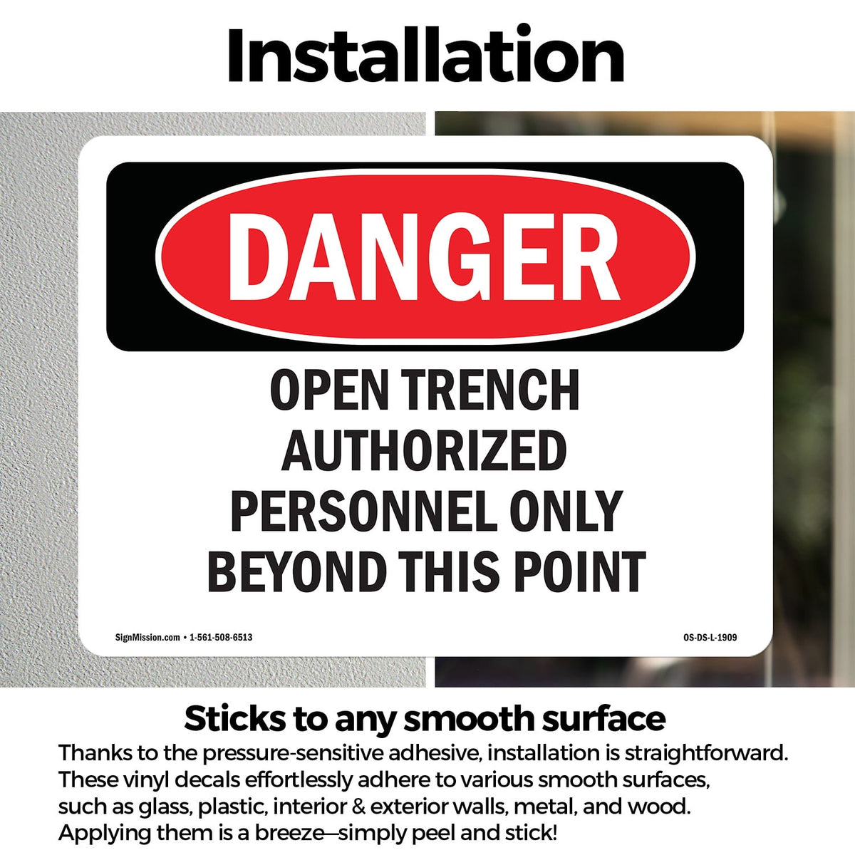 Open Trench Authorized Personnel Only OSHA Danger Vinyl Decal Label 7 Inch x 5 Inch - 5 Pack