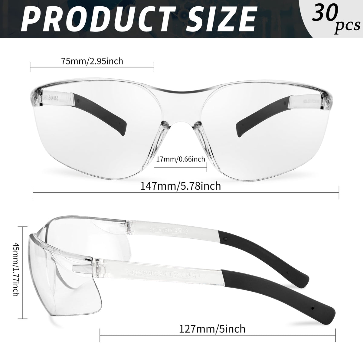 Salfboy 30 Packs Safety Glasses ANSI Z87.1 Safety Glasses Bulk with Scratch Resistant Glasses for Women Men Work Construction Science Lab Shooting