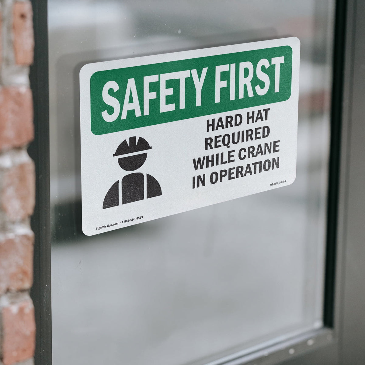 Hard Hat Required Crane Operation OSHA SAFETY FIRST Vinyl Decal Label 7 Inch x 5 Inch - 10 Pack