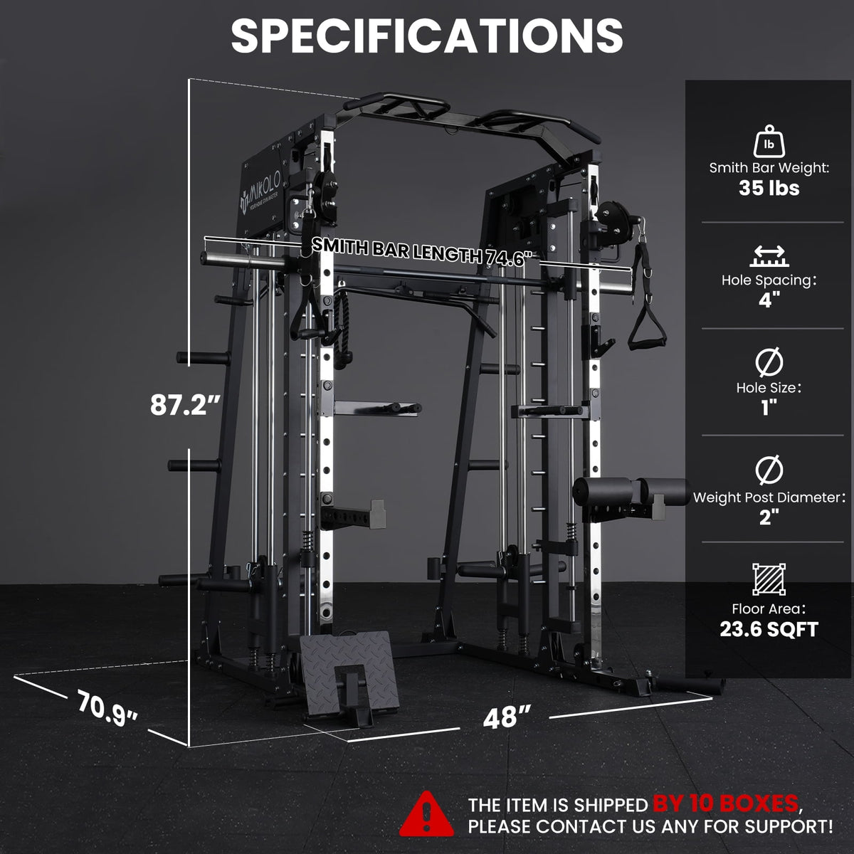 Mikolo Smith Machine Home Gym, 2200 lbs Power Rack Cage with Cable Crossover, Power Rack with 1200LB Capacity Adjustable Weight Bench and 230 lbs Weight Plate, Total Body Strength Training Equipment