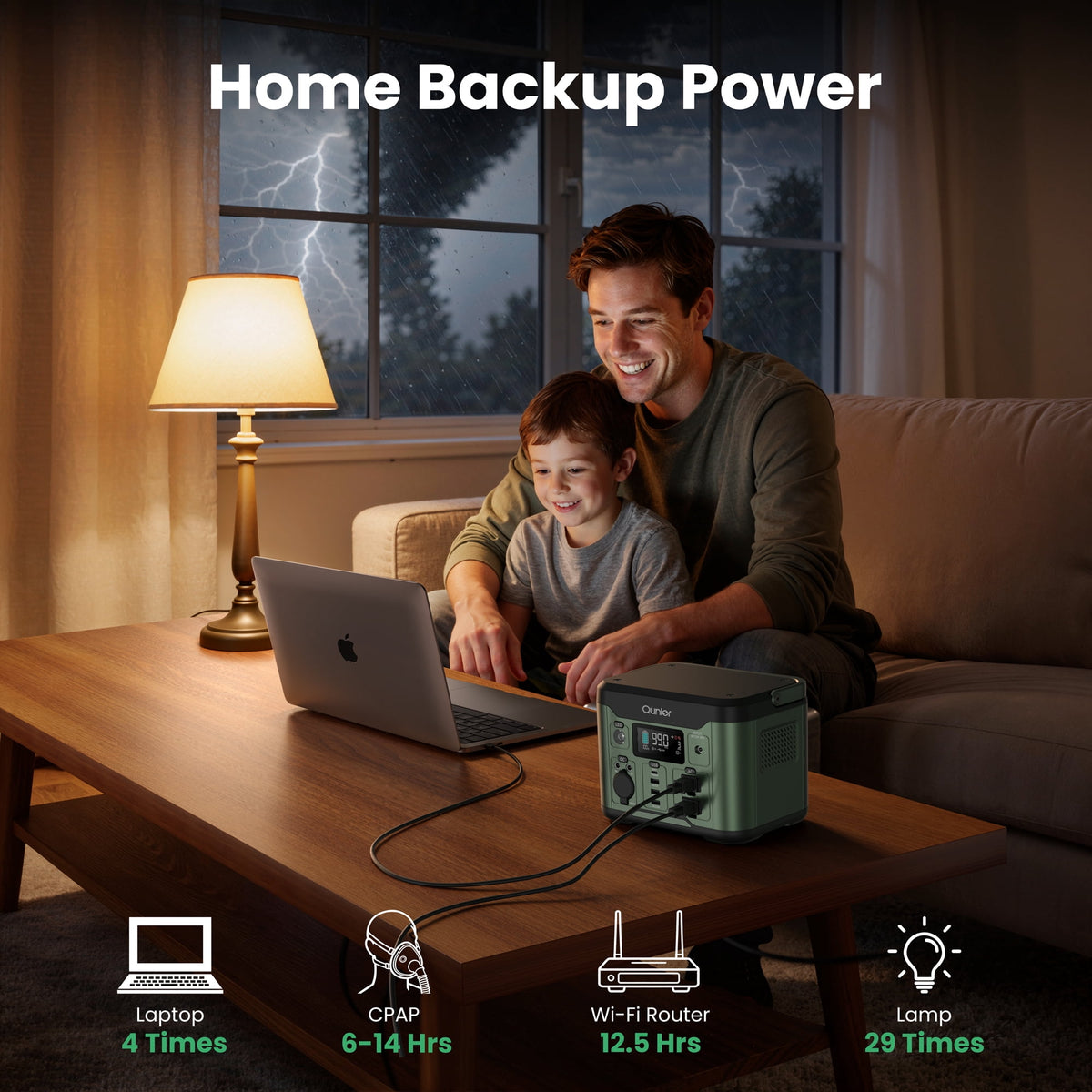 Qunler 300W 296Wh Portable Power Station, Pure Sine Wave 120V AC Outlet, 60W USB-C PD Backup Power Supply for Camping & Emergency，Green