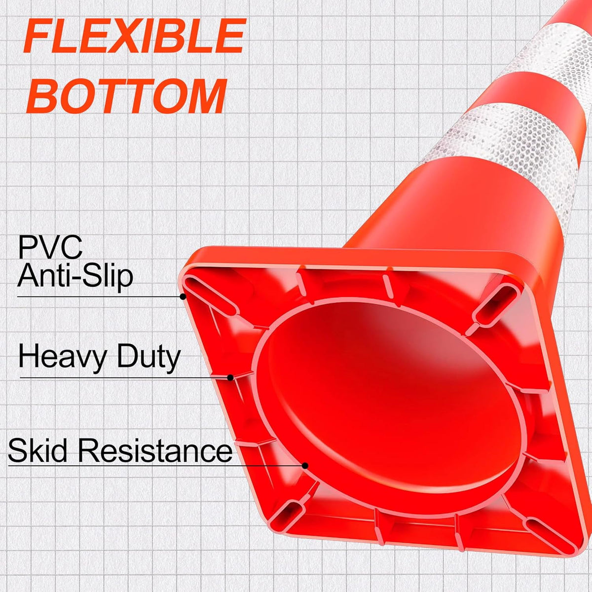 12 Pack Traffic Cones 28 Inch Safety Cones with Reflective Collar, Orange Cones with Weighted Base and Hand-Held Ring Used for Traffic Control, Parking Lot, Driving Training.