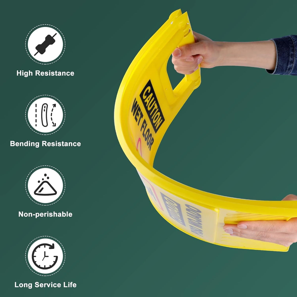 DIYMAG 5 Pack Caution Wet Floor Sign, Foldable Sturdy Bilingual Double-Sided Safety Warning Signs for Commercial Use, Pool, 24 Inches, Yellow