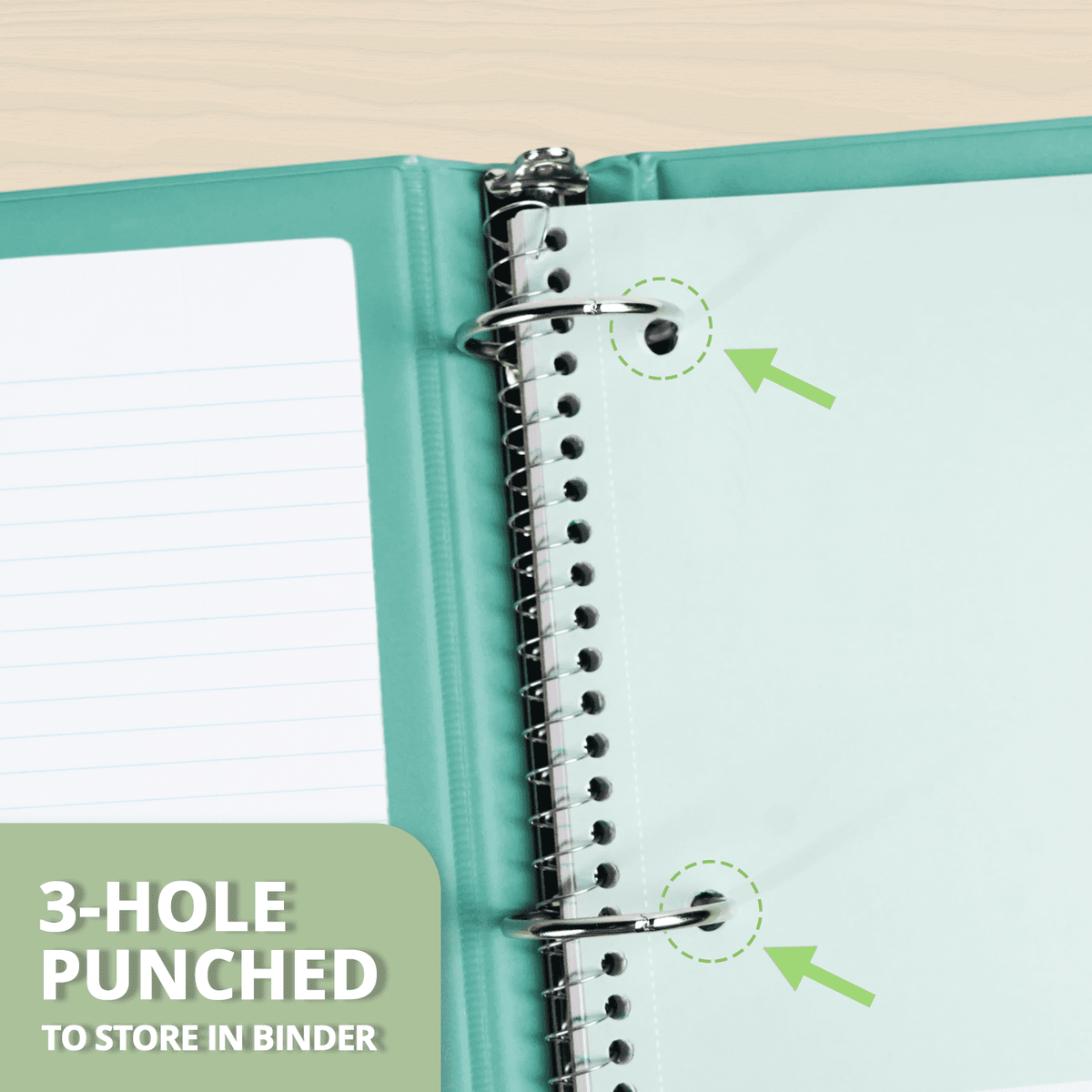 ONAVIA Spiral Notebook, Wide Ruled, 1 Subject Notebook, 5 Pack, 8" x 10.5", Durable Cardboard Back with 3 Hole Punched Paper for&nbsp;Classroom and Office, 70 Sheets, Black