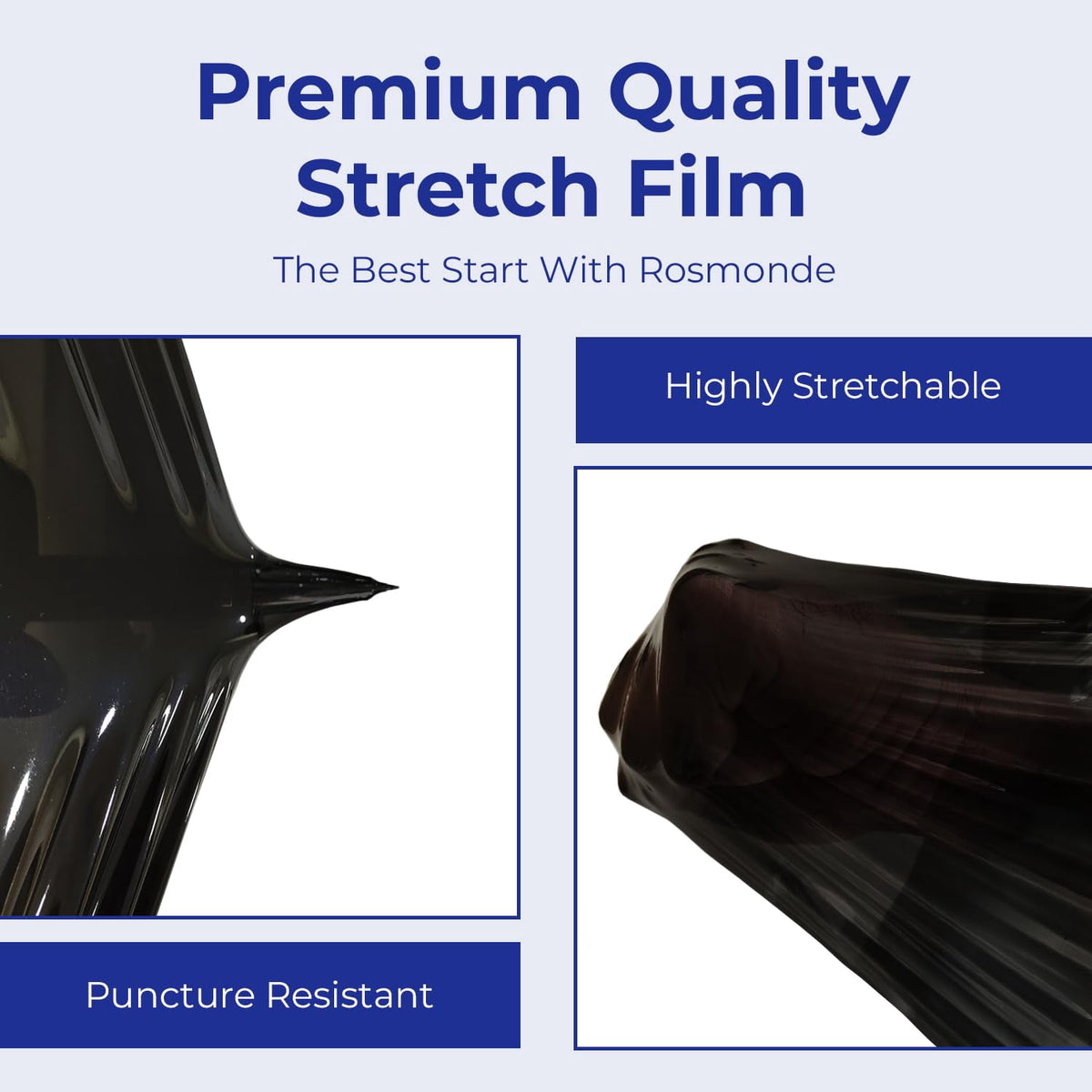 Rosmonde Black Plastic Stretch Wrap Bulk, 128 Rolls Pack, 18 in x 1500 ft, 80 Gauge Thick, 9.4 lbs/Roll, Industrial Strength Shrink Wrap for Warehouse, Moving & Secure Pallet Wrapping