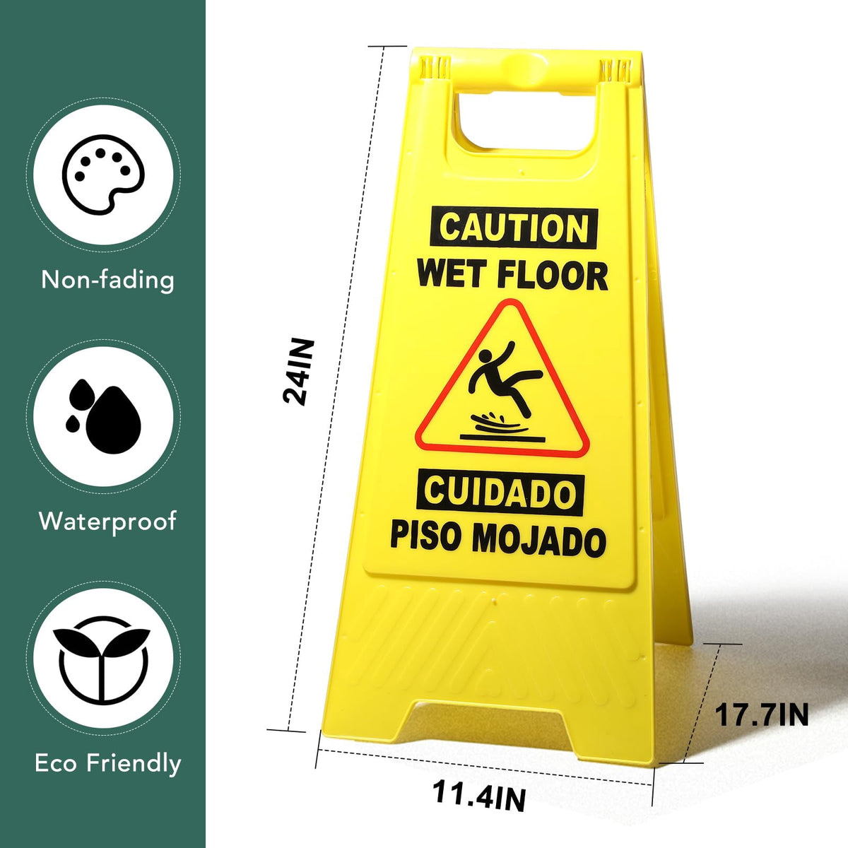 DIYMAG 5 Pack Caution Wet Floor Sign, Foldable Sturdy Bilingual Double-Sided Safety Warning Signs for Commercial Use, Pool, 24 Inches, Yellow