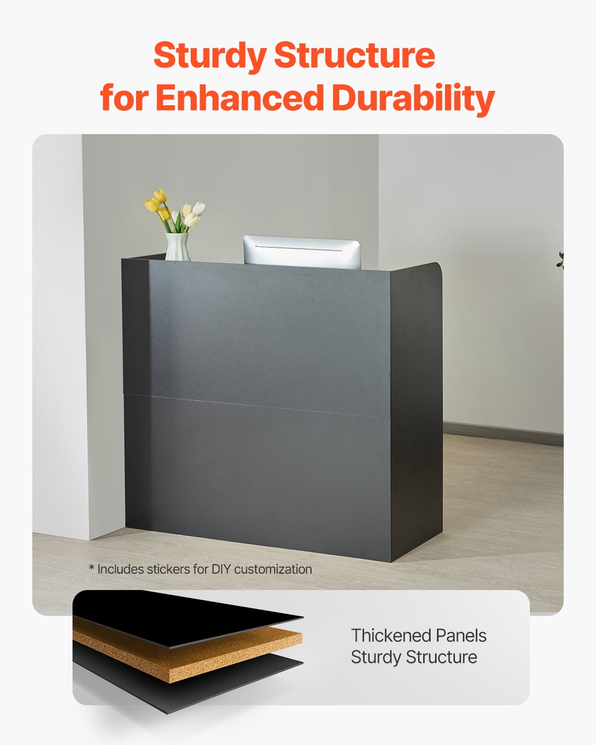 VEVOR Reception Desk, 47 Inch Rectangular Front Counter Table, Office Reception Counter with Lockable Drawer and Storage Cabinet, for Checkout, Lobby, Beauty Salon and Office, Black