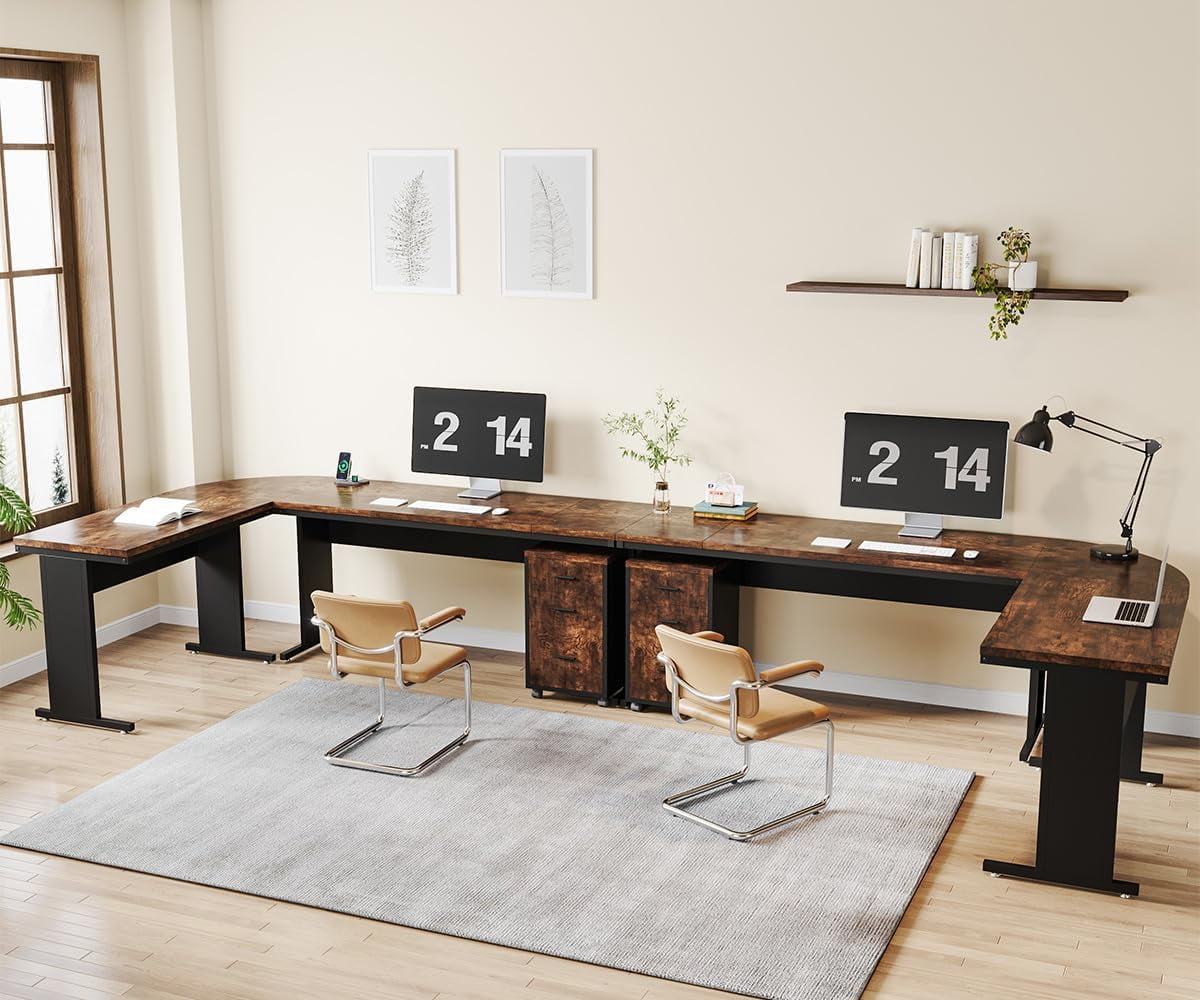 Tribesigns 83 Inch L-Shaped Office Desk, Large Executive Computer Desk with 3-Drawer File Cabinet, Industrial Corner Desk with Storage Drawers, Business Furniture Work Desk for Home Office (Brown)