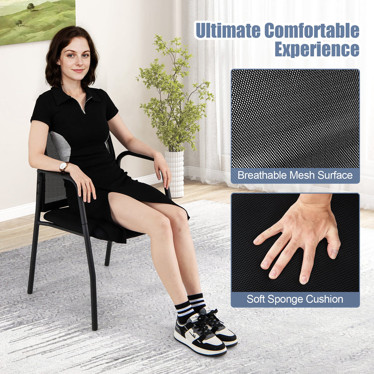 Gymax Meeting Room Chair Set of 12 Waiting Room Chairs w/ Ergonomic Backrest & Armrests