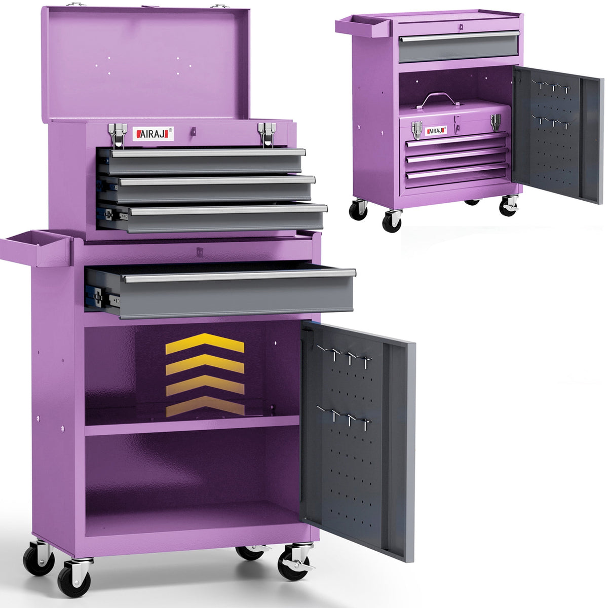 AIRAJ Blue 40" 3-Drawer Rolling Tool Chest | Single Door Metal Workshop Tool Cabinet on Wheels