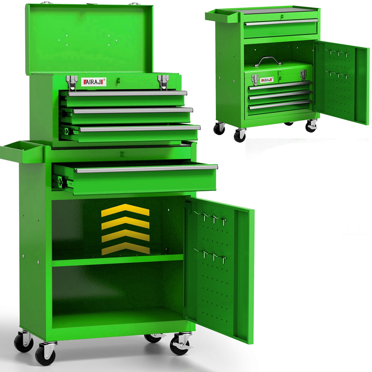 AIRAJ Blue 40" 3-Drawer Rolling Tool Chest | Single Door Metal Workshop Tool Cabinet on Wheels