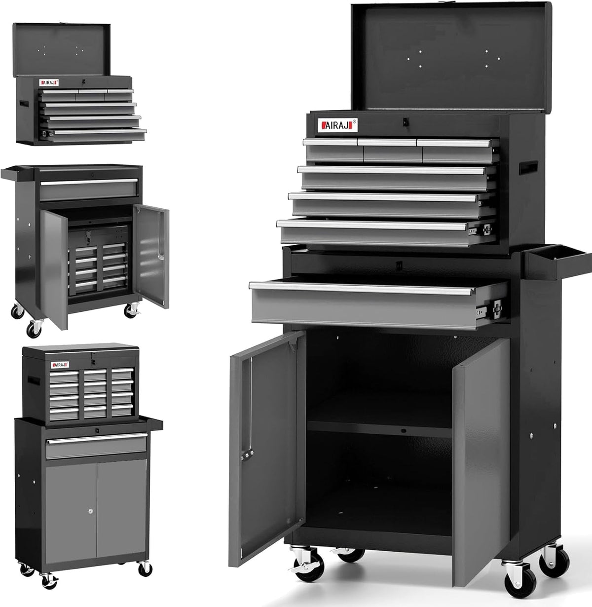 AIRAJ Blue 40" 3-Drawer Rolling Tool Chest | Single Door Metal Workshop Tool Cabinet on Wheels