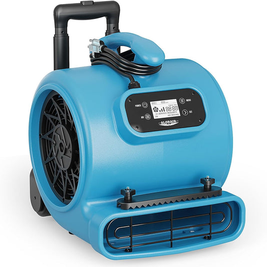 ALORAIR 3000 CFM Air Mover Blower Fan for Industrial, Floor Drying Fan, Carpet Dryer - 18 Timer, Handle Wheelkit, Digital Control, Carpet Buckles, for Water Damage Restoration and Plumbing