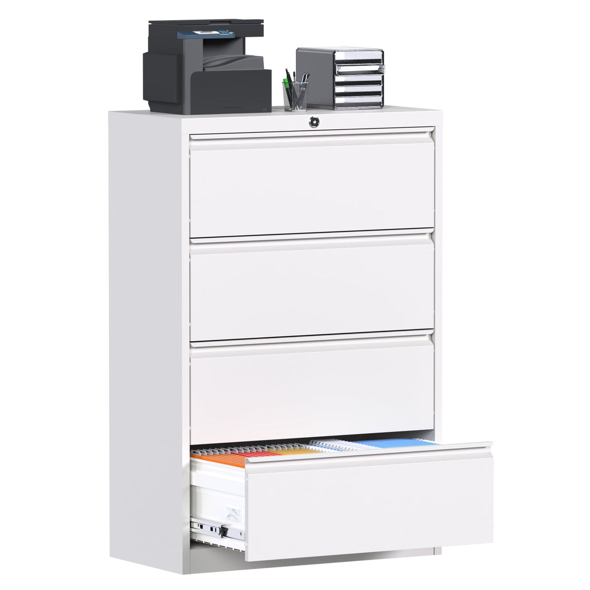 Aobabo 3 Drawer Metal Lateral File Cabinet with Wheels & Shelf , Wide Filing Cabinet with Lock for Office,Home,School,Garage,Fit A4/Letter/Legal File,Required-Assembly,Black