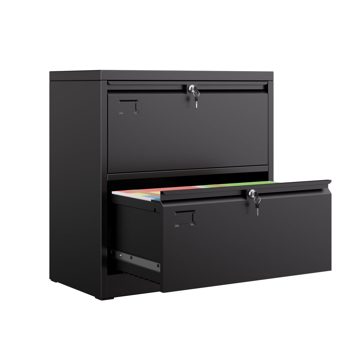 Aobabo 3 Drawer Metal Lateral File Cabinet with Wheels & Shelf , Wide Filing Cabinet with Lock for Office,Home,School,Garage,Fit A4/Letter/Legal File,Required-Assembly,Black