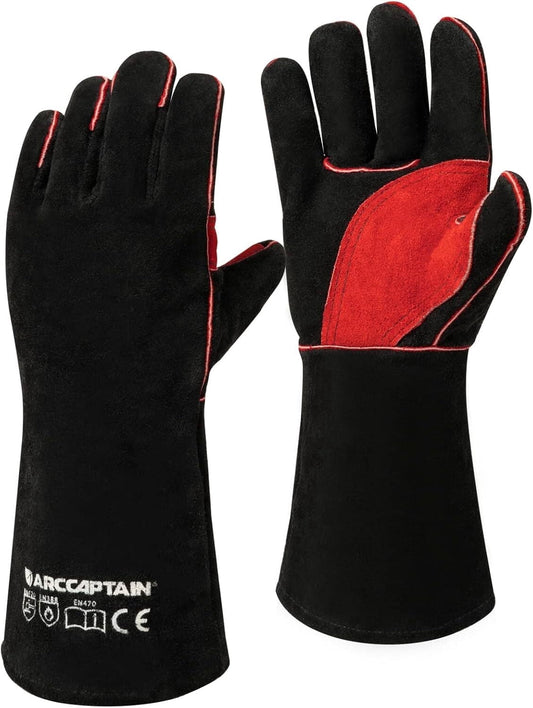 ARCCAPTAIN Leather Forge Welding Gloves, 16" Heat/Fire Resistant, for Stick/MIG/TIG/Forge/BBQ/Grill/Fireplace, Cowhide, 662°F Rating