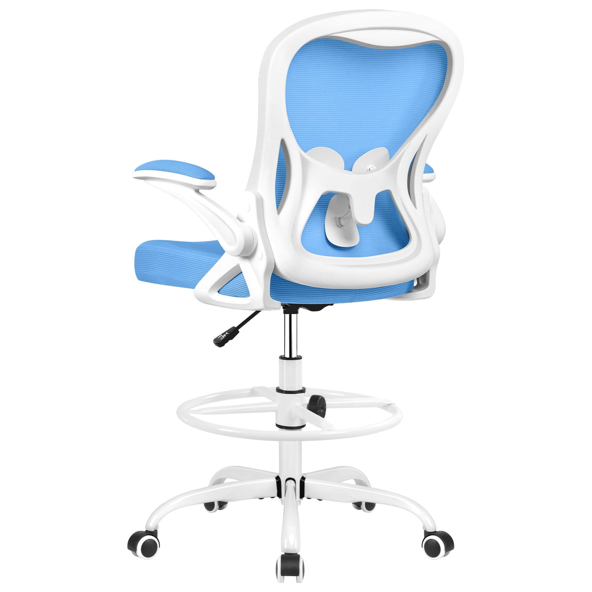 ATHOPE Ergonomic Office Chair, Mesh Desk Chair with Lumbar Support, Tall Office Chair with Flip-Up Armrests and Footrest Ring, Adjustable Computer Chair for Standing Desk Home Office, White