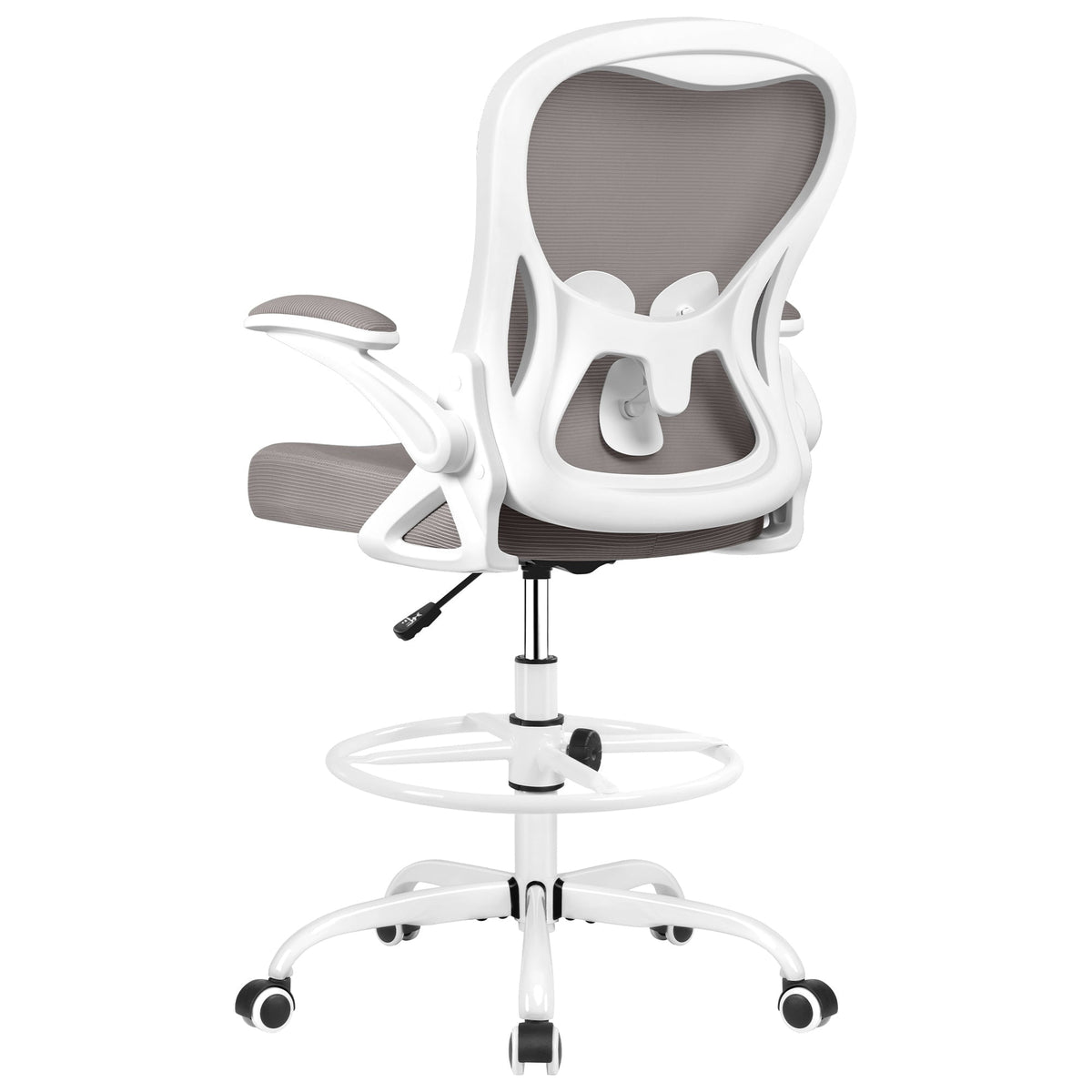 ATHOPE Ergonomic Office Chair, Mesh Desk Chair with Lumbar Support, Tall Office Chair with Flip-Up Armrests and Footrest Ring, Adjustable Computer Chair for Standing Desk Home Office, White