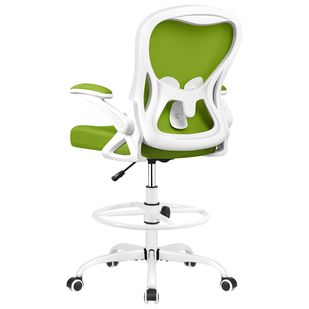 ATHOPE Ergonomic Office Chair, Mesh Desk Chair with Lumbar Support, Tall Office Chair with Flip-Up Armrests and Footrest Ring, Adjustable Computer Chair for Standing Desk Home Office, White