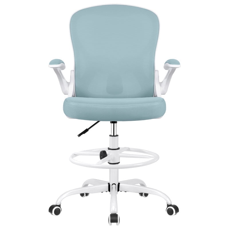 ATHOPE Ergonomic Office Chair, Mesh Desk Chair with Lumbar Support, Tall Office Chair with Flip-Up Armrests and Footrest Ring, Adjustable Computer Chair for Standing Desk Home Office, White