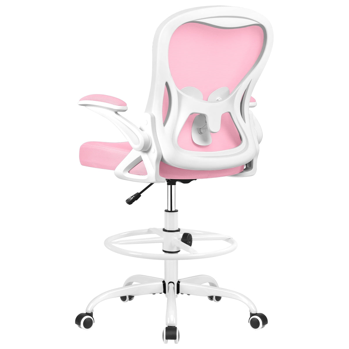 ATHOPE Ergonomic Office Chair, Mesh Desk Chair with Lumbar Support, Tall Office Chair with Flip-Up Armrests and Footrest Ring, Adjustable Computer Chair for Standing Desk Home Office, White