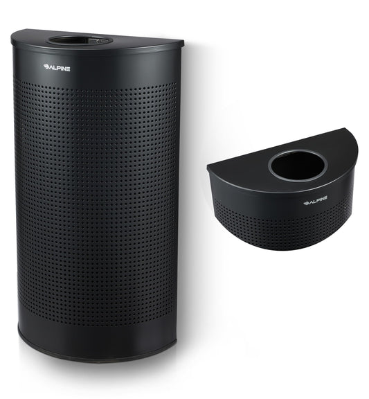 Alpine Half Round Trash Can Open Top - Modern Black Metal 12 Gallon Trash Can, Space Saving Indoor Commercial Trash Can, Perfect for Bathroom, Office, Lobby and Business.