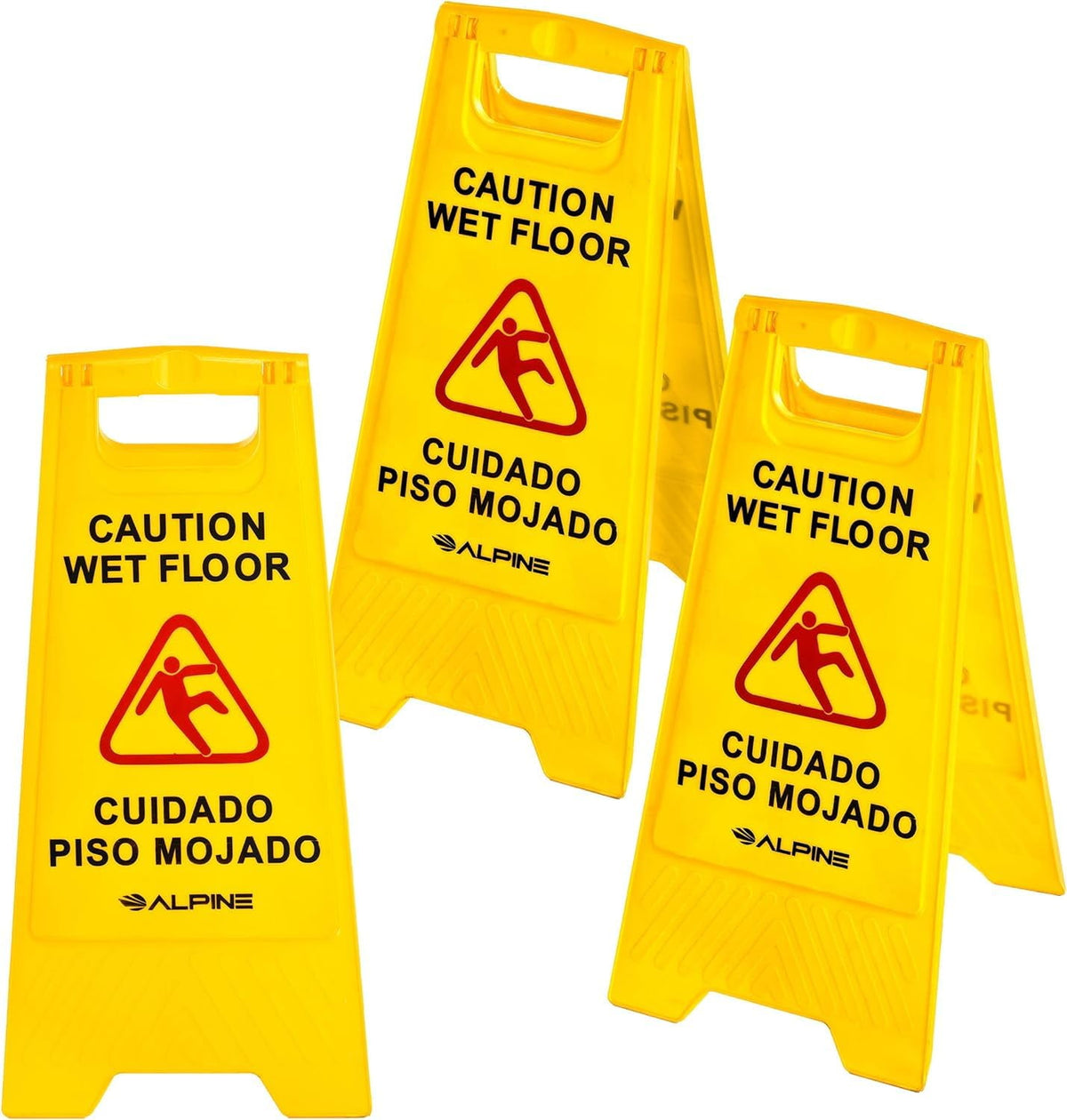 Alpine Wet Floor Signs 3 Pack - 24 Inch Caution Wet Floor Sign - Bilingual Safety Warning Sign to Easily Avoid Slippery Accidents in High Traffic Areas