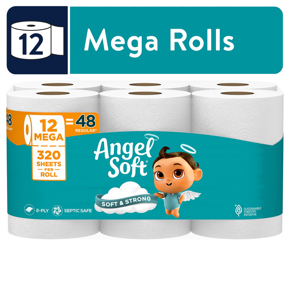 Angel Soft 2-Ply Toilet Paper, 48 Mega Rolls, 320 Sheets per Roll