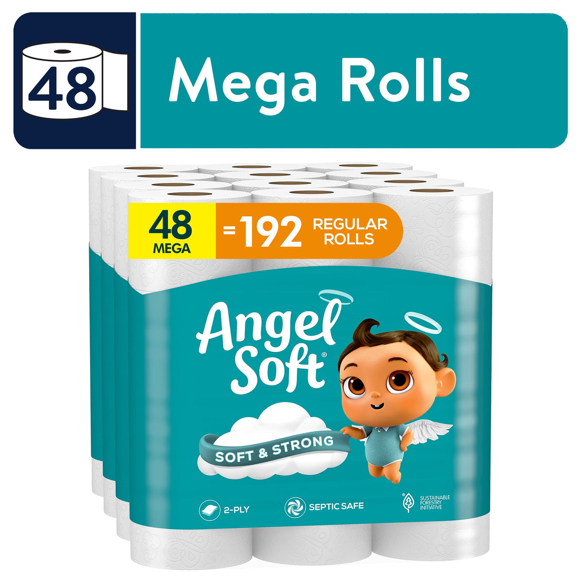 Angel Soft 2-Ply Toilet Paper, 48 Mega Rolls, 320 Sheets per Roll
