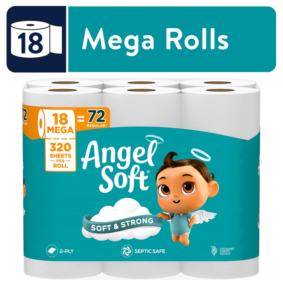 Angel Soft 2-Ply Toilet Paper, 48 Mega Rolls, 320 Sheets per Roll