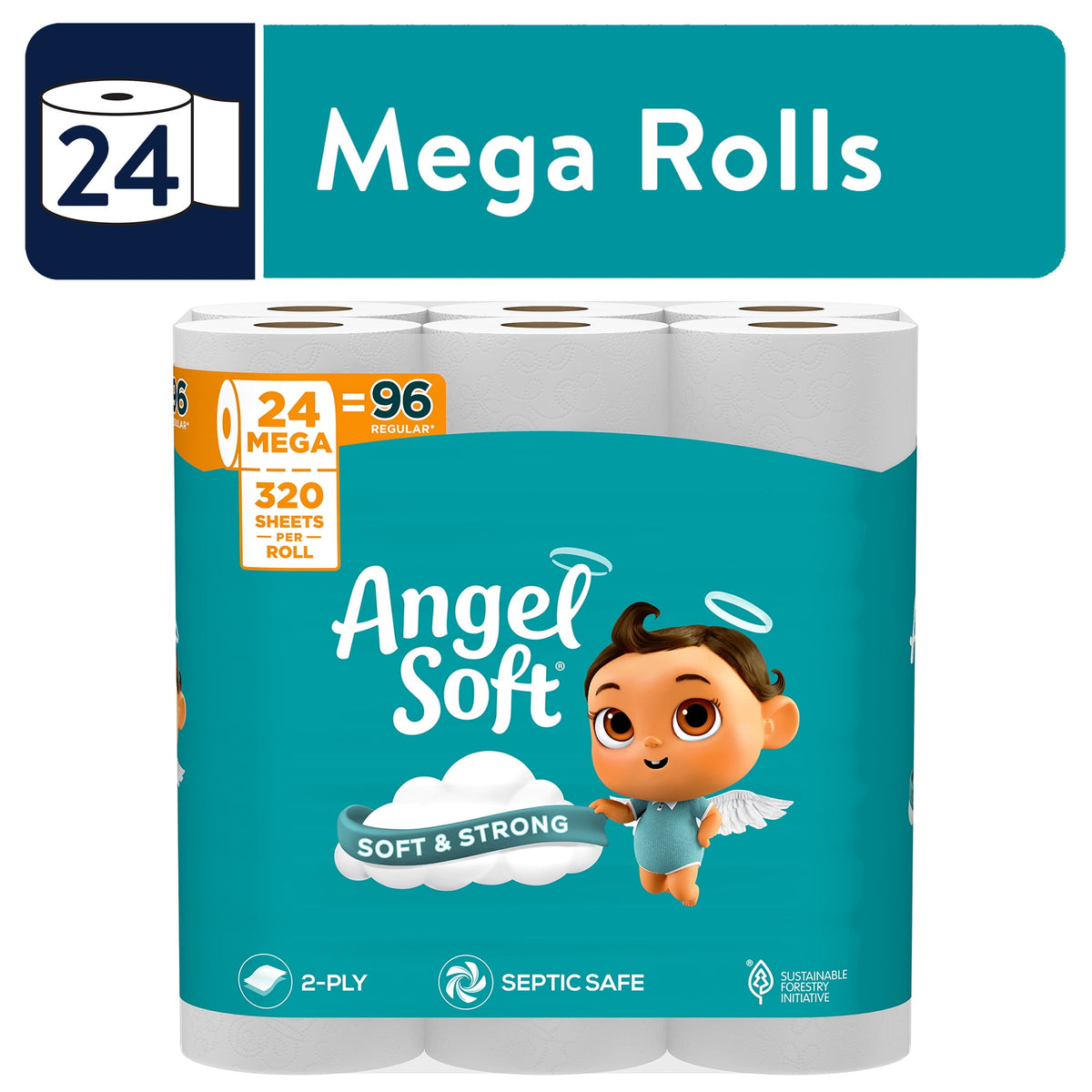 Angel Soft 2-Ply Toilet Paper, 48 Mega Rolls, 320 Sheets per Roll