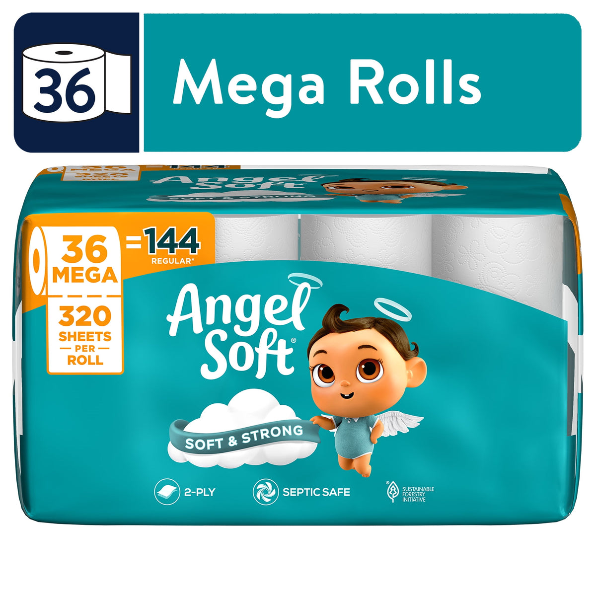 Angel Soft 2-Ply Toilet Paper, 48 Mega Rolls, 320 Sheets per Roll