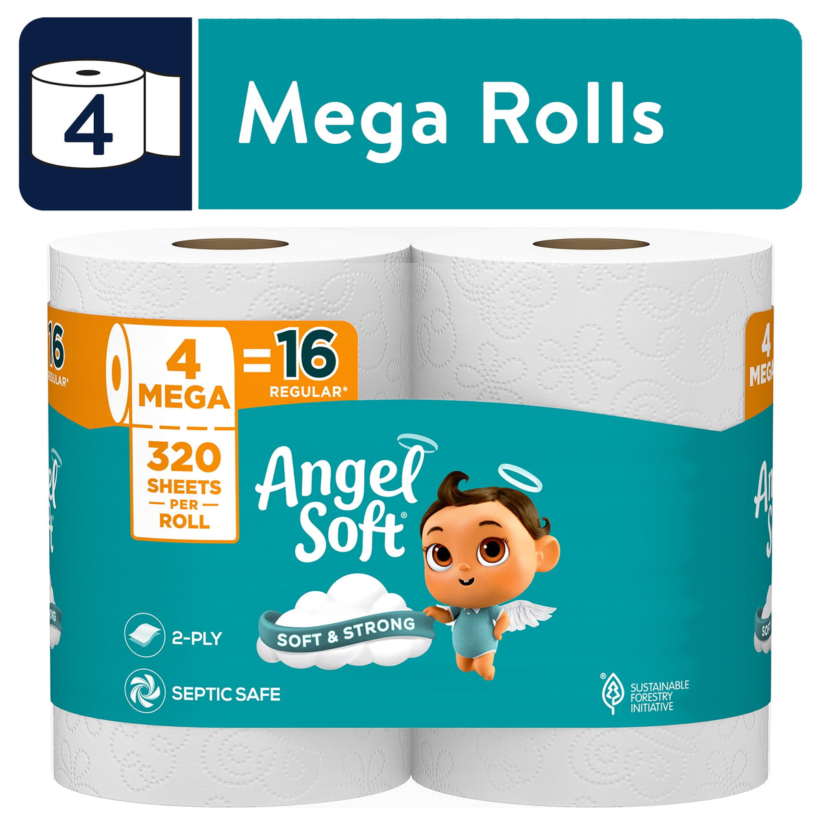 Angel Soft 2-Ply Toilet Paper, 48 Mega Rolls, 320 Sheets per Roll