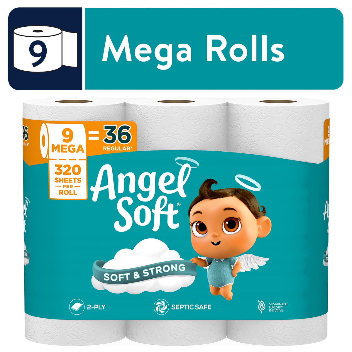 Angel Soft 2-Ply Toilet Paper, 48 Mega Rolls, 320 Sheets per Roll