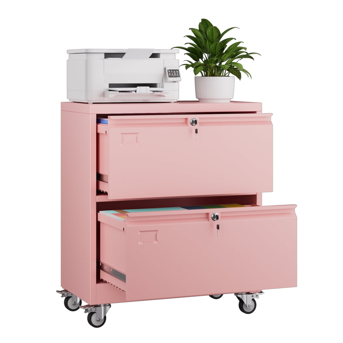 Aobabo 3 Drawer Metal Lateral File Cabinet with Wheels & Shelf , Wide Filing Cabinet with Lock for Office,Home,School,Garage,Fit A4/Letter/Legal File,Required-Assembly,Black