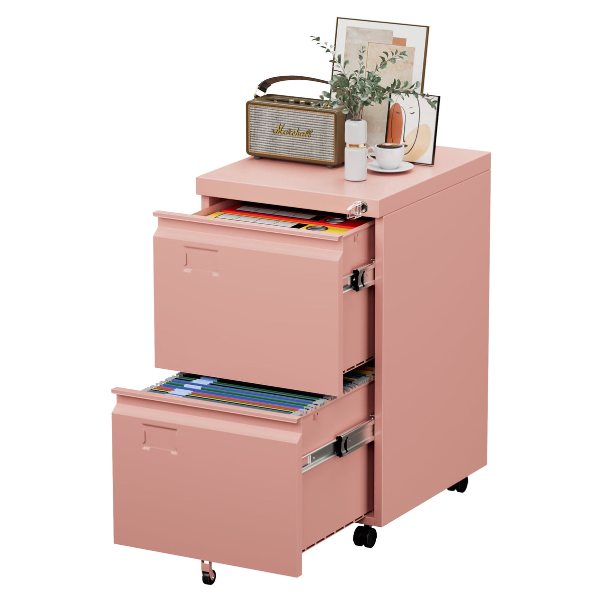 Aobabo 3 Drawer Metal Lateral File Cabinet with Wheels & Shelf , Wide Filing Cabinet with Lock for Office,Home,School,Garage,Fit A4/Letter/Legal File,Required-Assembly,Black