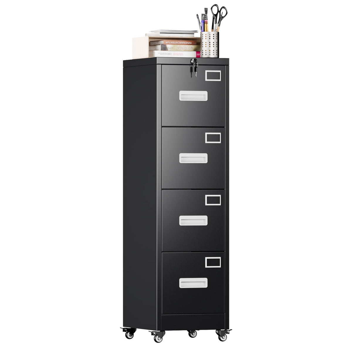 Aobabo 3 Drawer Metal Lateral File Cabinet with Wheels & Shelf , Wide Filing Cabinet with Lock for Office,Home,School,Garage,Fit A4/Letter/Legal File,Required-Assembly,Black