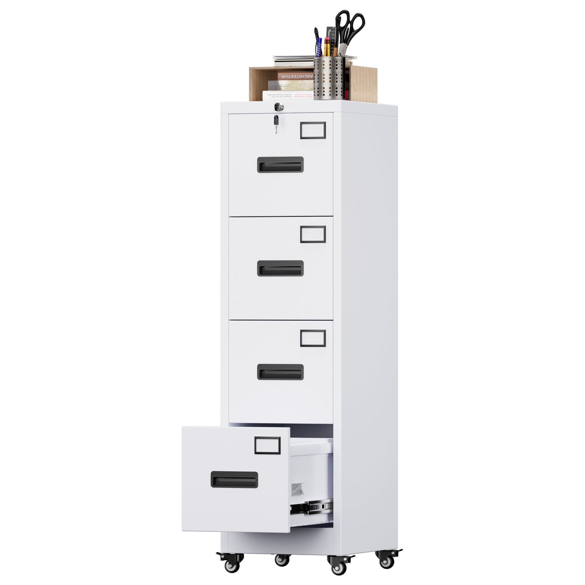 Aobabo 3 Drawer Metal Lateral File Cabinet with Wheels & Shelf , Wide Filing Cabinet with Lock for Office,Home,School,Garage,Fit A4/Letter/Legal File,Required-Assembly,Black
