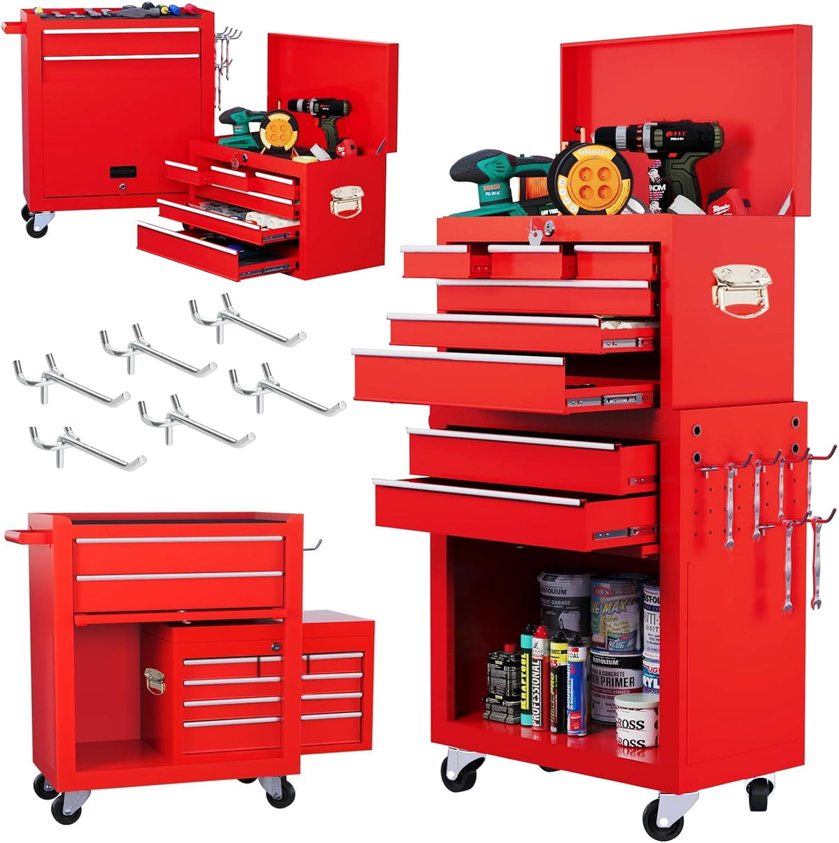 Artbros 8-Drawer Rolling Tool Chest, Large Tool Cabinet with Wheels, Detachable Toolbox Storage for Garage, Repair Shop, Workshop, Green