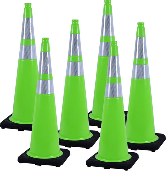 BESEA 36'' Inch PVC Traffic Cone, 6 Pack Road Safety Cones with Black Rubber Base and Reflective Stripes