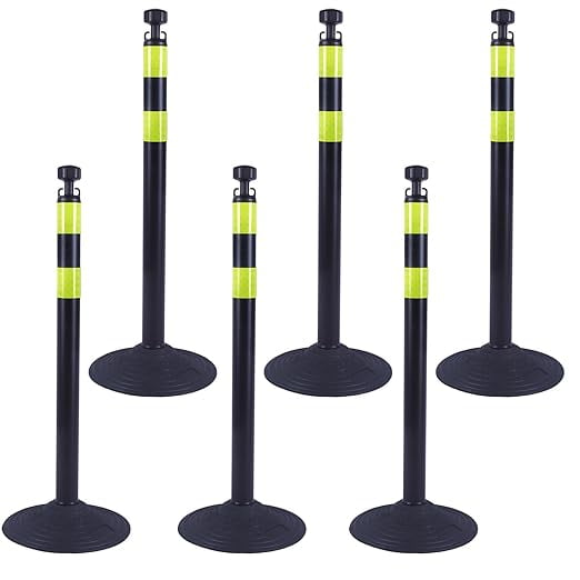 BESEA Rubber 39 Inch Traffic Delineator Posts, 6 Pack Safety Cones for Driveway with Reflective Stripes