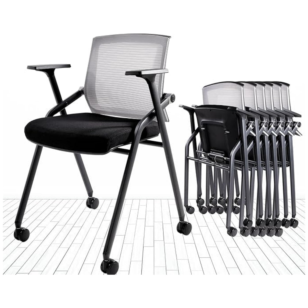 BLANEDUO Folding Office Desk Chair BIFMA Certified Stackable Conference Room Chairs with Wheels Lumbar Support Gray 20 Pack
