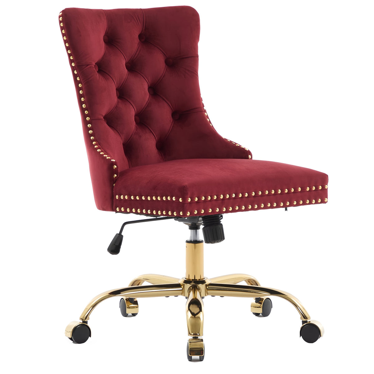 PAPROOS Vanity Chair, Swivel Home Office Chair, Ergonomic Home Desk Chair with Golden Metal Base, Adjustable Height, Velvet Upholstered Tufted Button Task Chair, Beige