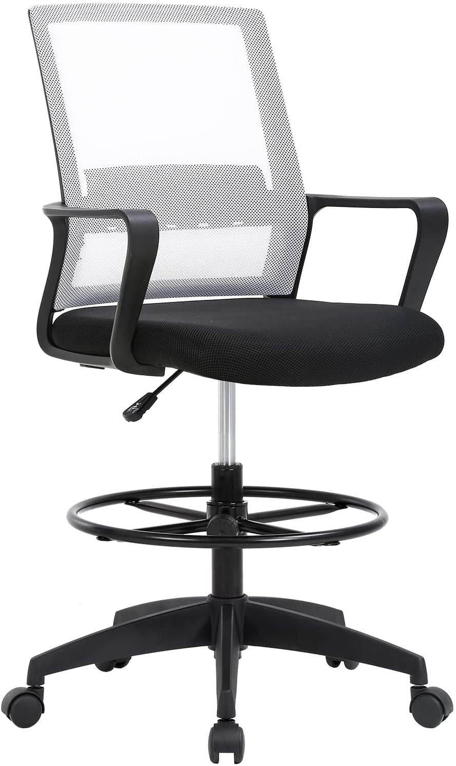 BestOffice Tall Drafting Office Chair, Lumbar Support, Adjustable Arms, Swivel Rolling for Adults(Black)